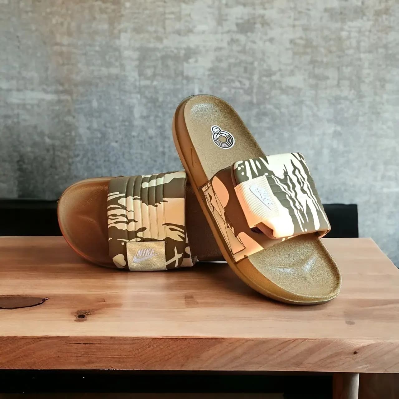 Model 6 Nike Slides || Color - Light Geen & Cream with Disgnable Strap with white logo || Imported