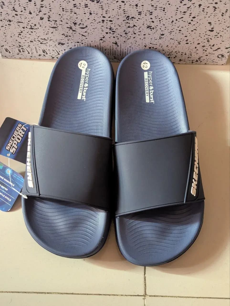 Skechers Sport Hyper Burst Recovery Slides || Color Navy Blue