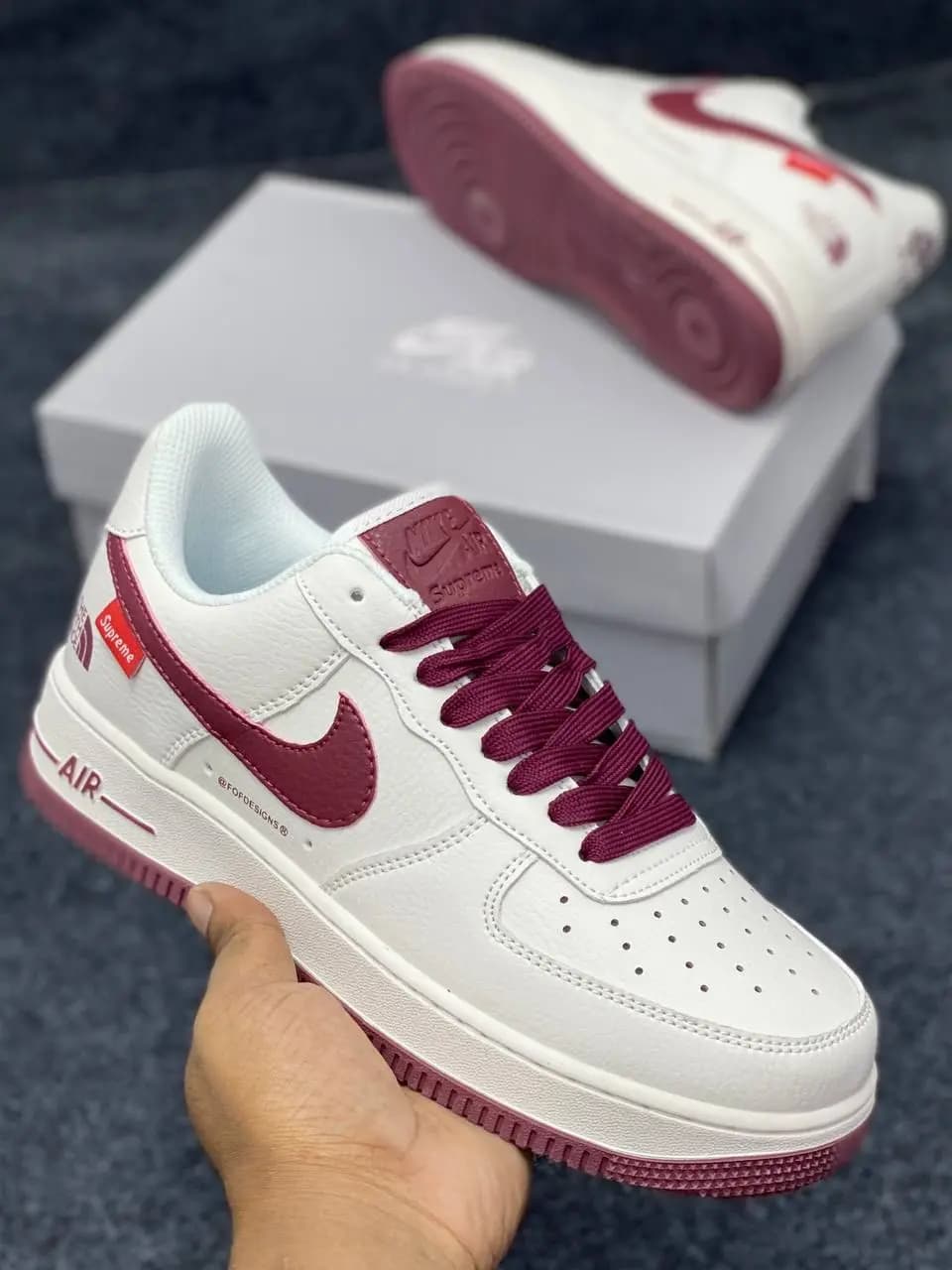 Nike Air Force 1 x Supreme | White & Maroon | Premium Sneakers