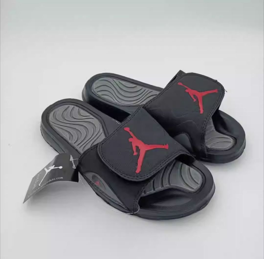 Black and red jordan slides on sale