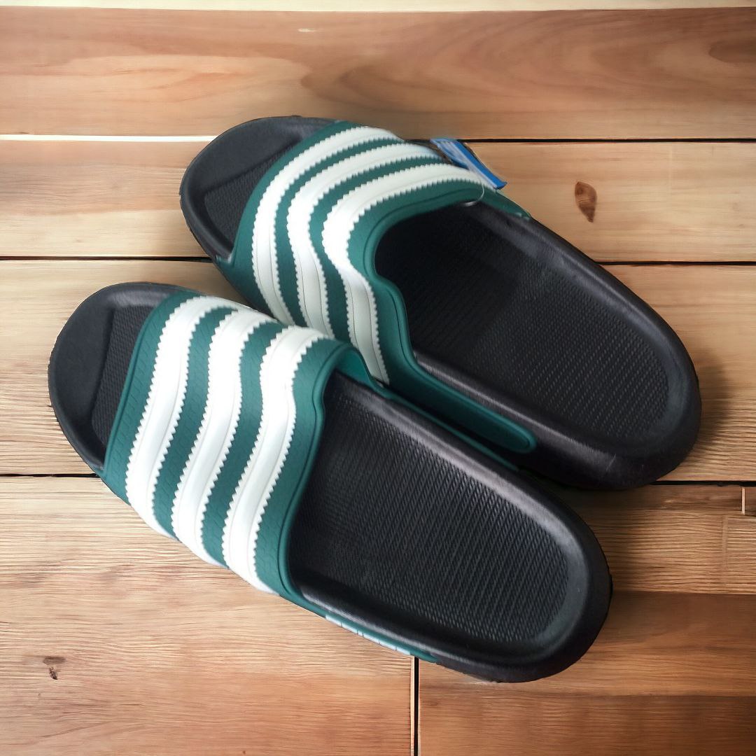 Green and black adidas slides online